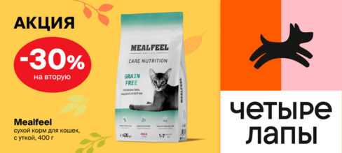 Mealfeel: -30% на второй сухой корм для кошек. Гагарин